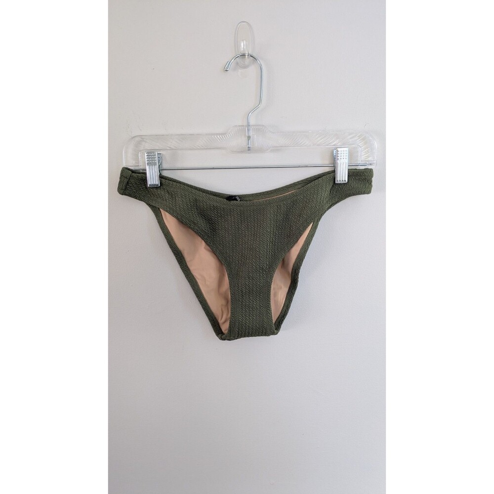 J.Crew SZ S Textured Curved-Waist Cheeky Bikini Bottom Resort Green Beach Hipste